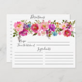 Carte de recette florale couleur aquarelle (Devant / Derrière)