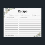 carte de recette florale d'eucalyptus aquarelle<br><div class="desc">Une belle aquarelle fleurie avec feuillage vert eucalyptus. Les caractéristiques de ce design peuvent être personnalisées.</div>