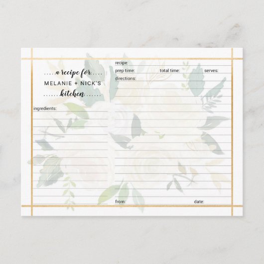 Carte de recette florale en or blanc (Devant)