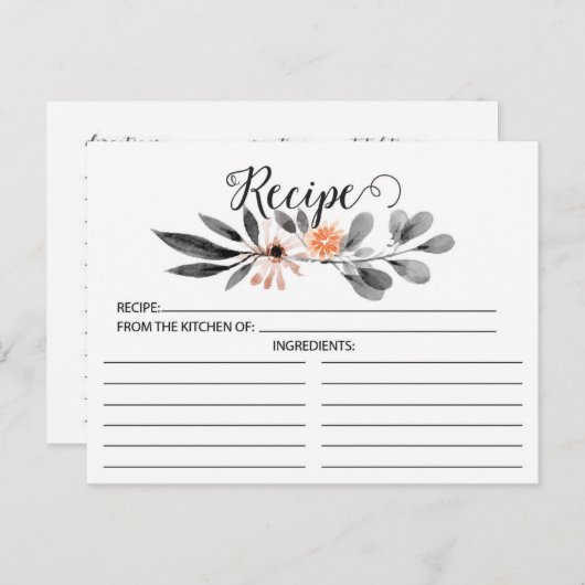 Carte de recette florale grise (Devant / Derrière)