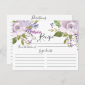 Carte de recette florale Lavender Watercolor (Devant / Derrière)