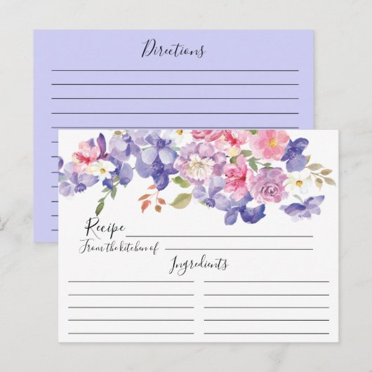 Carte de recette florale pourpre et rose (Devant / Derrière)