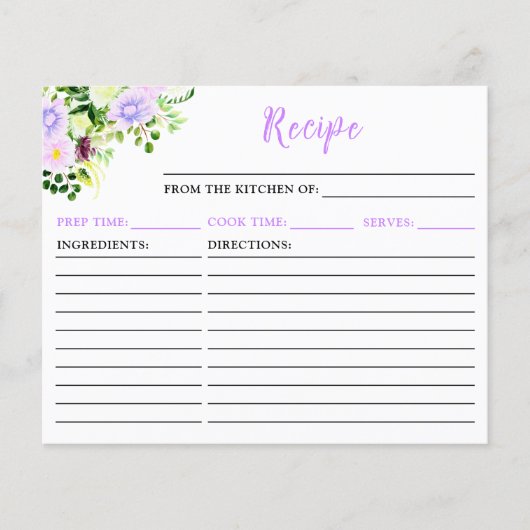 Carte de recette florale pourpre printemps (Devant)