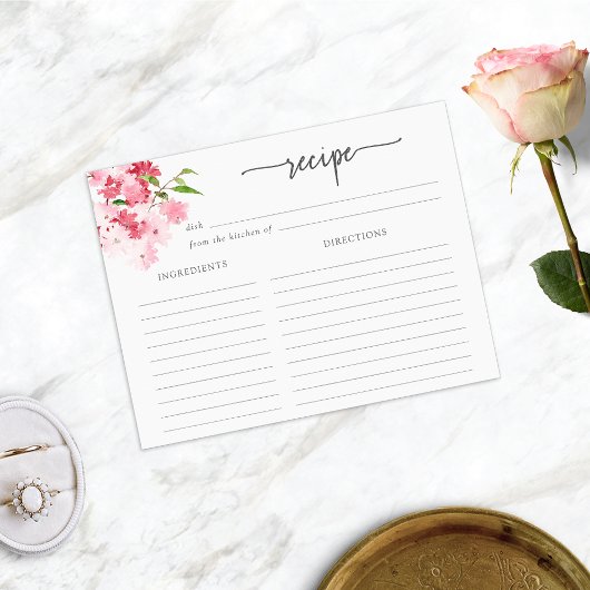 Carte de recette florale rose