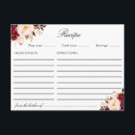 Carte de recette florale rose bordeaux d'aquarelle<br><div class="desc">Une belle couleur rose rousse et bordeaux aquarelle design fleurs. Les caractéristiques de ce design peuvent être personnalisées.</div>