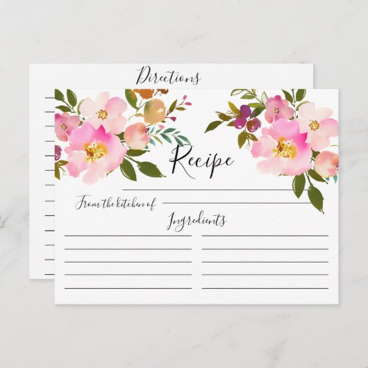 Carte de recette florale rose et pourpre (Devant / Derrière)