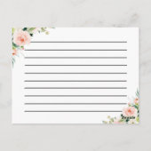 Carte de recette florale rose pâle Aquarelle (Dos)