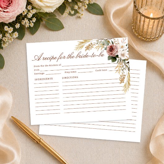 Carte de recette florale rustique pour la future m