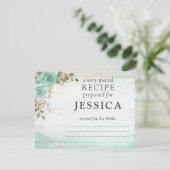 Carte de recette florale turquoise en bois rustiqu (Debout devant)