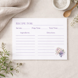 Carte de recette florale violette élégante pour pe