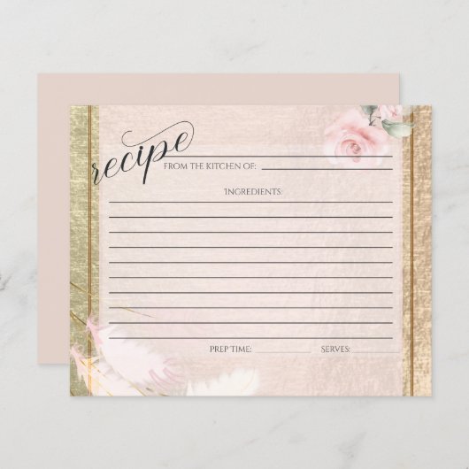 Carte de recette Grass Pampas Gold Blush Rose (Devant / Derrière)
