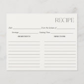 Carte de recette ivoire minimaliste (Devant)