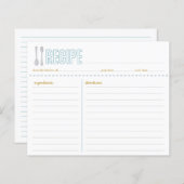 Carte de recette jaune bleu fourche et cuillère (Devant / Derrière)