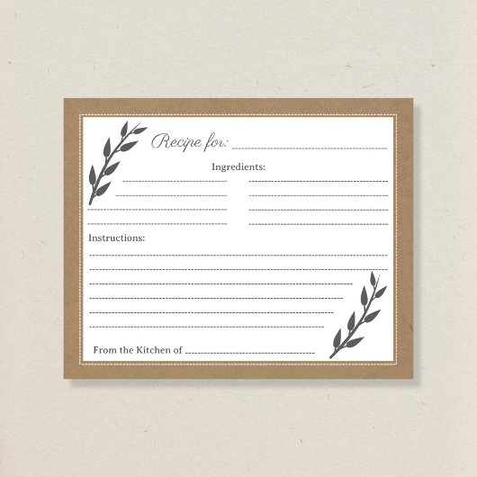 Carte de recette Kraft & Rustic Fête des mariées