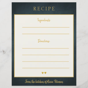 Carte de recette luxe élégant marine de typographi