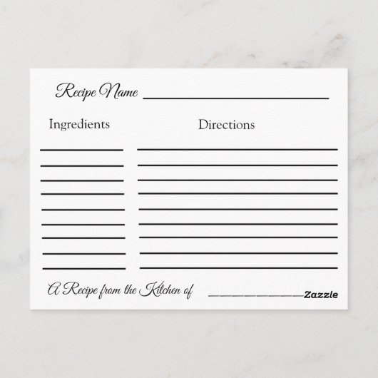 Carte de recette mariage (Dos)