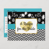 Carte de recette Mariage Floral Bleu Bleu, Noir (Devant / Derrière)