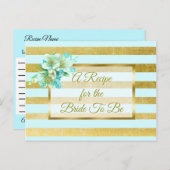 Carte de recette mariage floral bleu et or (Devant / Derrière)