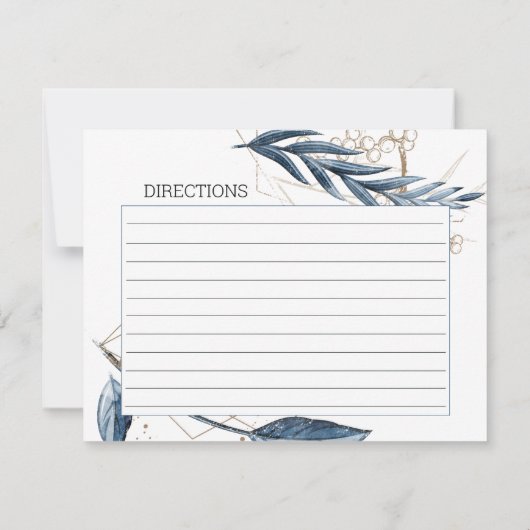 Carte de recette Mariage Floral Moderne Blue Gold (Dos)