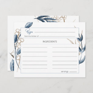 Carte de recette Mariage Floral Moderne Blue Gold