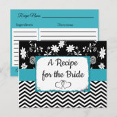 Carte de recette Mariage floral rayé noir et bleu (Devant / Derrière)