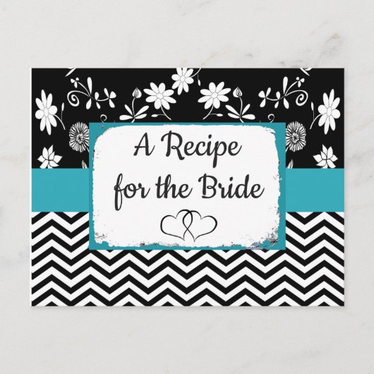 Carte de recette Mariage floral rayé noir et bleu (Devant)
