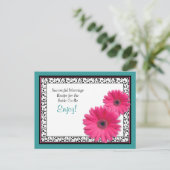 Carte de recette Mariage turquoise rose Gerbera ré (Debout devant)