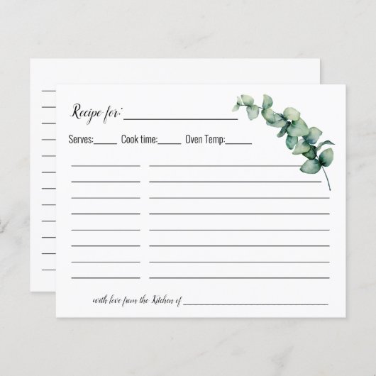 Carte de recette minimaliste Eucalyptus Greenery (Devant / Derrière)