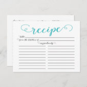 Carte de recette moderne Aqua Blue Script Fête des (Devant / Derrière)