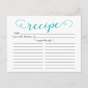 Carte de recette moderne Aqua Blue Script Fête des