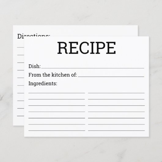 Carte de recette moderne simple (Devant / Derrière)