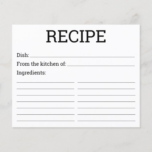 Carte de recette moderne simple (Devant)