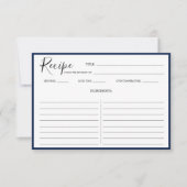 Carte de recette moderne simple bleu marine (Devant)