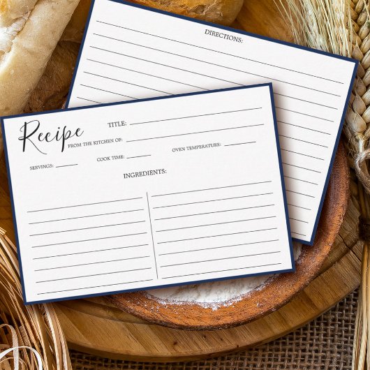 Carte de recette moderne simple bleu marine