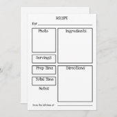 Carte de recette modifiable. Personnaliser avec ph (Devant / Derrière)