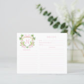 Carte de recette Palm Beach Cabana Crest Monogram (Debout devant)