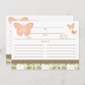 Carte de recette papillon pêche monogrammée (Devant / Derrière)