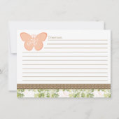 Carte de recette papillon pêche monogrammée (Dos)