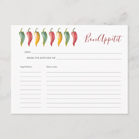 Carte de recette Peppers Chili Watercolor (Devant)