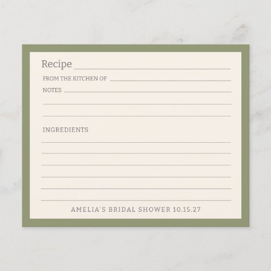 Carte de recette personnalisée à bordure verte de (Devant)