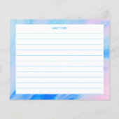 Carte de recette personnalisée bleue et rose Abstr (Dos)