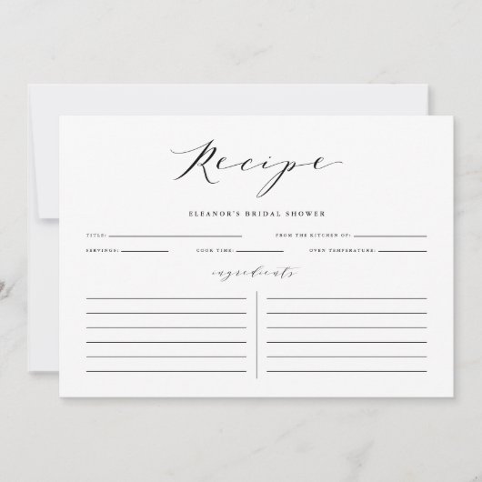 Carte de recette personnalisée de script minimalis (Devant)