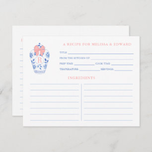 Carte de recette Preppy Rose Blanc Bleu Monogramme