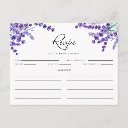 Carte de recette Ressort de fleurs de lavande d'aq (Devant)