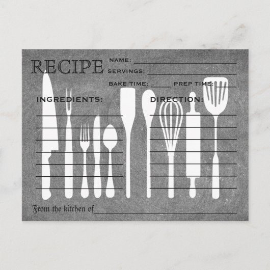 Carte de recette rétro Black Chalkboard Ustensiles (Devant)