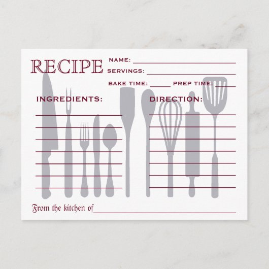 Carte de recette rétro Outils de cuisine rayés (Devant)
