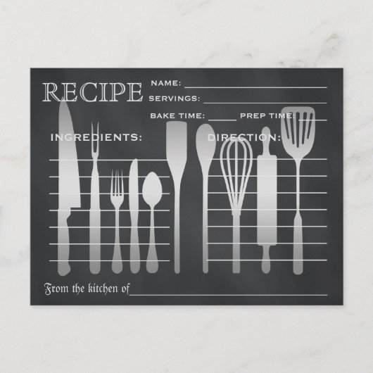Carte de recette rétro Outils de cuisine rayés (Devant)