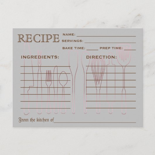 Carte de recette rétro Outils de cuisine rayés (Devant)