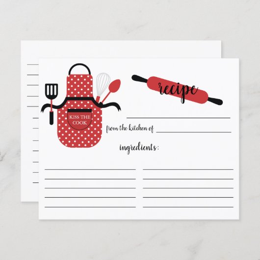 Carte de recette Retro Red Apron Kitchen Tools (Devant / Derrière)