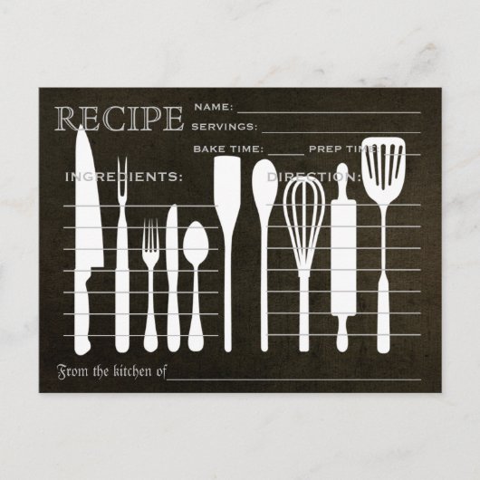 Carte de recette rétro tableau noir Outils de cuis (Devant)